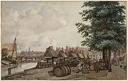 Nieuwe Teertuinen with the Sloterdijkerbrug on the left over the Prinseneilandsgracht. Gerrit Lamberts 1816