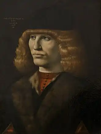 Portrait of a Young Man, c. 1490–1491, Circle of Leonardo. Pinacoteca di Brera, Milan. The artist was noticeably inspired by the Portrait of a Musician.