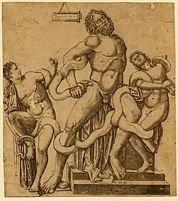 Probably the earliest print of the Laocoön Group, excavated in Rome in 1506.[20]