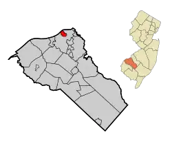 Location of National Park in Gloucester County highlighted in red (left). Inset map: Location of Gloucester County in New Jersey highlighted in orange (right).