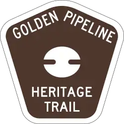 Tourist drive route marker for the Golden Pipeline Heritage Trail