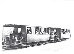 Black and white photo of a train car