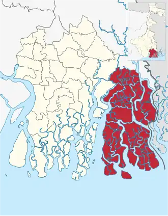 Location of Gosaba community development block in South 24 Parganas district