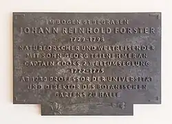 Memorial reading Im Bogen 61 begraben: (Buried in arcade 61): Johann Reinhold Forster 1729–1798