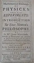 Title page of "Mathematical Elements of Physicks, Prov’d by Experiments"
