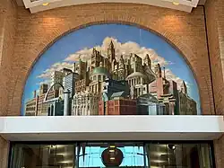 A mural depicting various Greater Manchester landmarks