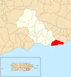 Location of Guardarraya within the municipality of Patillas shown in red