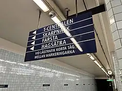 Southbound direction signs at the station, 2025