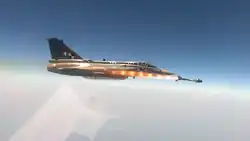 A Python-5 AAM being fired from Indian Air Force HAL Tejas fighter during certification tests