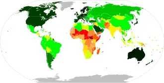 World map of Countries scored by HDI