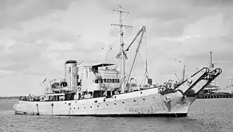 HMAS Kangaroo, a Bar-class boom defence vessel of the Royal Australian Navy in 1947.