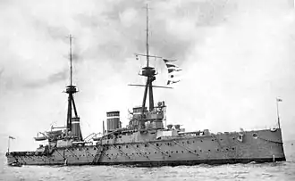 HMS Invincible with tripod masts (photographed in 1907)