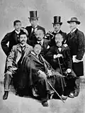 Hakuba-kai coterie in Paris in 1900; Wada Eisaku is the tall figure in the back row, with Okada Saburōsuke to his right; in the centre is Kuroda Seiki, with Kume Keiichirō to his left