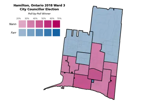 The poll-by-poll results for the Hamilton, Ontario Ward 3 city councillor election in 2018.