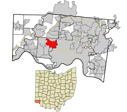 Location in Hamilton County and the state of Ohio