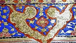 Example of an elaborately decorated border of a Sikh illuminated manuscript from a 17th-century Guru Granth Sahib manuscript kept at Gurdwara Mattan Sahib in Martand, Kashmir, India. It is known as the Sunehri bir (golden corpus)