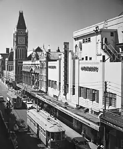 Trams in Hay Street, 1949