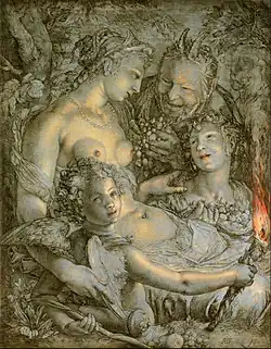 Hendrik Goltzius, 1600–03, Sine Cerere et Libero friget Venus (Without Ceres and Bacchus, Venus Would Freeze). c. 1600–1603, ink on canvas, Philadelphia Museum of Art