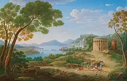Classical Landscape with Figures Seated before a Tempietto; 1748, oil on canvas, 48 × 72 cm, private collection.
