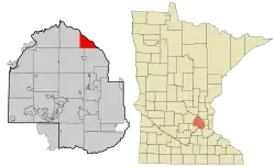Location of the city of Champlin within Hennepin County, Minnesota
