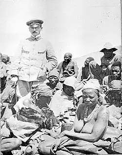 Lieutenant von Durling with prisoners at Shark Island, one of the German concentration camps used during the Herero and Nama genocide