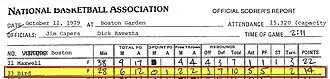 A box score with Bird's numbers highlighted