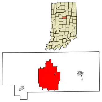 Location of Kokomo in Howard County, Indiana