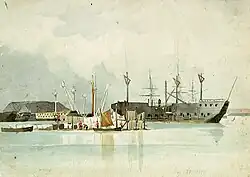 Hulks, probably at Sheerness, 1838, watercolour