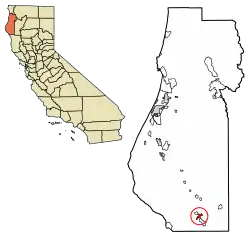 Location of Garberville in Humboldt County, California