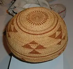 Late 19th-century Hupa woman's cap, bear grass and conifer root, Stanford University