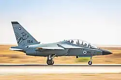 An Italian-built M-346 Lavi jet trainer of 102 Squadron "Flying Tiger" on the runway of Hatzerim Airbase in 2019