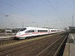 An ICE on a service to Amsterdam at Oberhausen Hbf