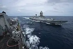 Kolkata alongside USS Sterett during Exercise Malabar 2020.