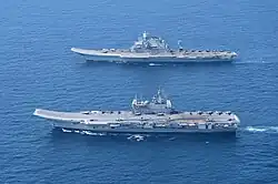 INS Vikramaditya with INS Vikrant during a multi-carrier operations in Arabian Sea