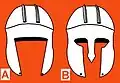 Greco-Illyrian type helmet (left) juxtaposed to a Corinthian type helmet (right).