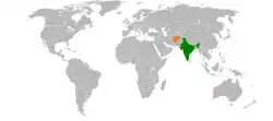 Map indicating locations of Afghanistan and India