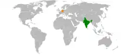 Map indicating locations of India and Germany