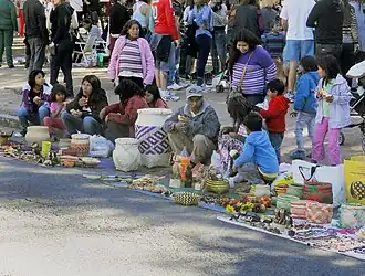 Guarani Indigenous people selling crafts on the streets