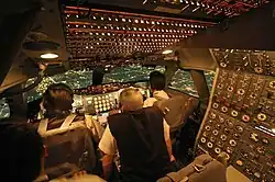 A view of an early-production 747 cockpit