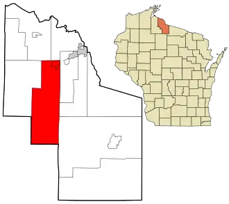 Location in Iron County and the state of Wisconsin.