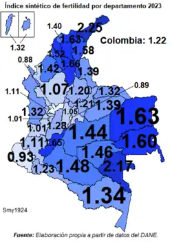 Total fertility rate by department 2023.