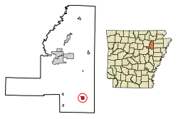Location of Beedeville in Jackson County, Arkansas.