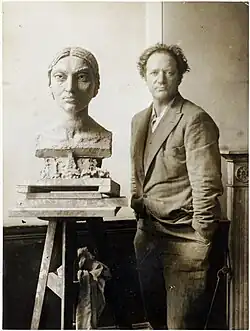 Bust of Kashmiri model Sunita Devi with the artist Jacob Epstein, 1926
