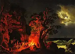 Jakob Philipp Hackert: The Fischer Family at Night Bonfire with Roaring Sea, 1778