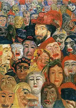 Self-Portrait with Masks (1899), oil on canvas, 117 × 82 cm, Menard Art Museum, Komaki