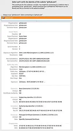 "Safari can't verify the identity of the website github.com."