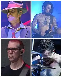 Classic and final lineup of Jane's Addiction; Clockwise from top-left: Perry Farrell, Dave Navarro, Stephen Perkins and Eric Avery