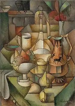 Jean Metzinger, c.1911, Nature morte (Compotier et cruche décorée de cerfs), oil on canvas, 93.5 by 66.5 cm, published in Nya Konstgalleriet, Flamman, Stockholm, 1917