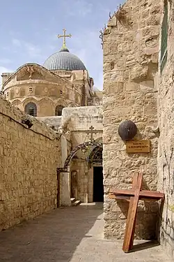 Image 7The Church of the Holy Sepulchre is a holy site in Jerusalem believed by most Christians to encompass the tomb of Jesus and the site of his crucifixion and resurrection. (from Jesus in Christianity)