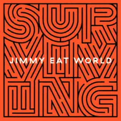 Black lines shaped in the manner of a maze that spell out the word "Surviving", against an orange background